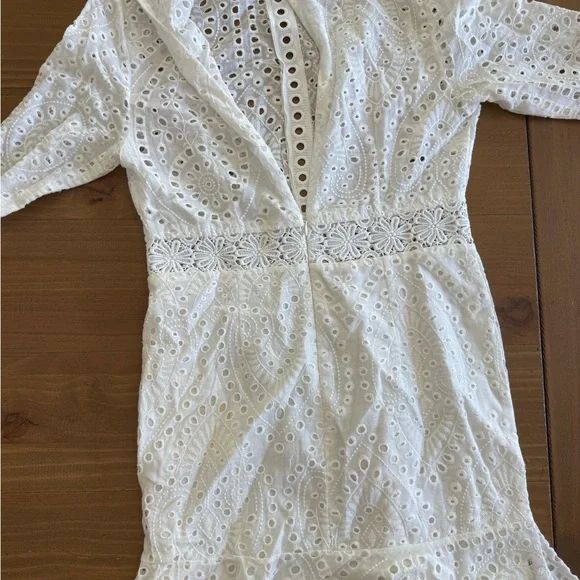 Elegant White Embroidered Dress - Picture 3 of 3